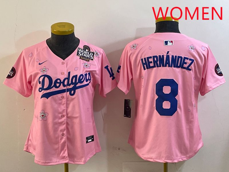 Women Los Angeles Dodgers 8 Hernandez Pink Sakura Edition 2025 Nike MLB Jersey style 7